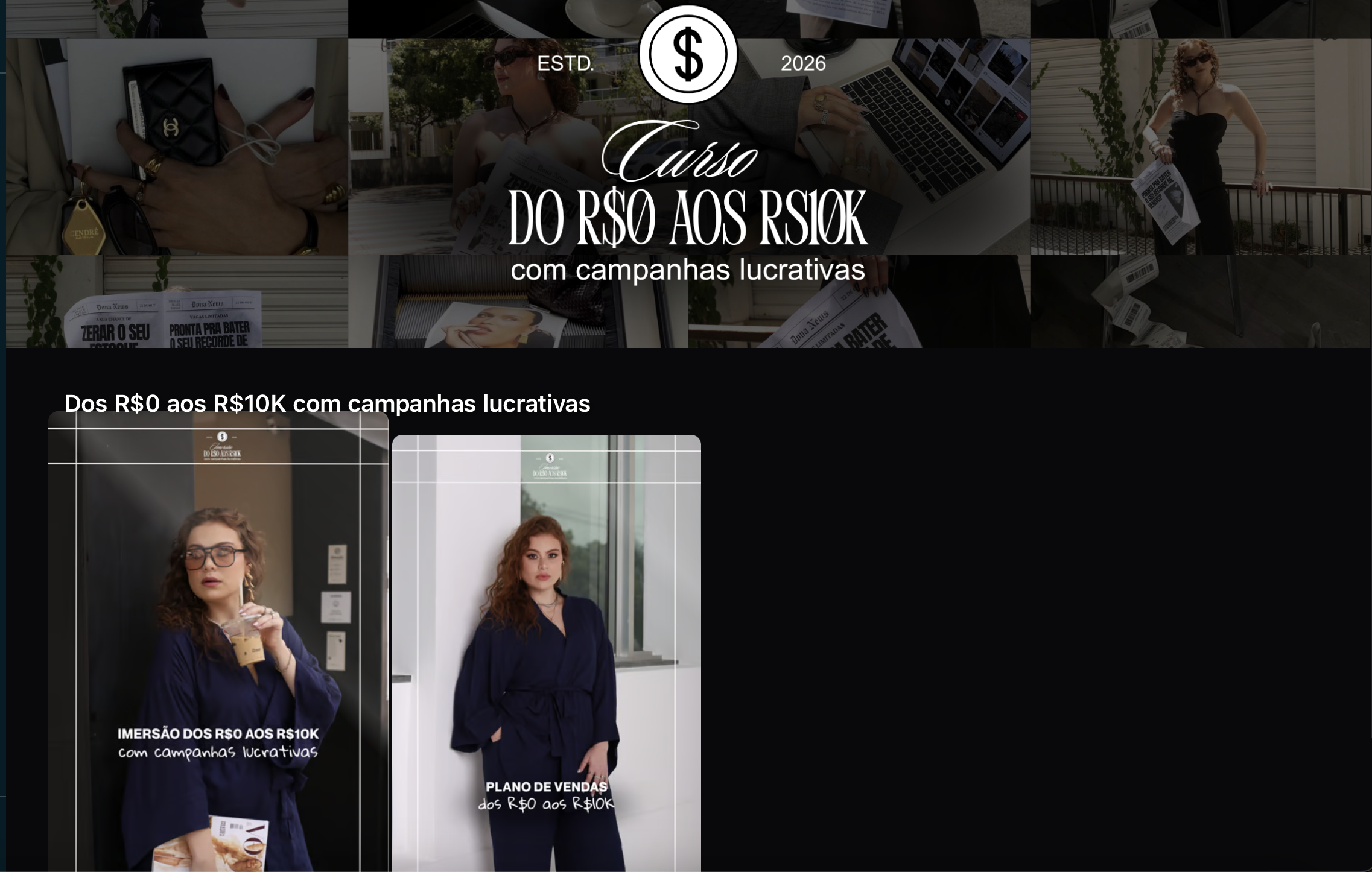 Área de membros — visão geral do curso Dos R$0 aos R$10K com campanhas lucrativas